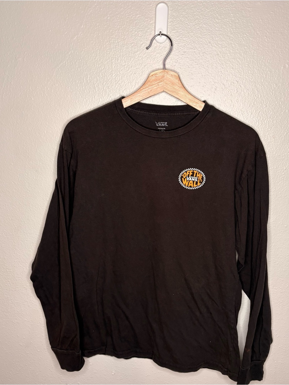 Vans Black Long-Sleeve Tee with Orange 'Off The Wall' Patch